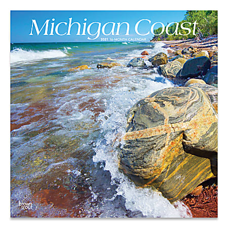 Brown Trout Regional Monthly Wall Calendar, 12" x 12", Michigan Coast, January To December 2021