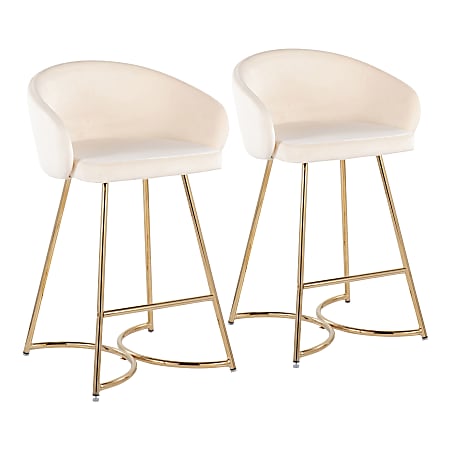 LumiSource Cece Counter Stool, Cream Velvet/Gold Steel, Set Of 2 Stools