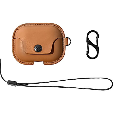 Twelve South AirSnap Pro Carrying Case Apple AirPods Pro - Cognac - Full Grain Leather, Metal, Nylon Body - Wrist Strap, Carabiner Clip, Clip, Carrying Strap - 1.3" Height x 5.3" Width x 3.3" Depth - 1 Pack