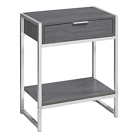 Monarch Specialties 1-Drawer Rectangle Side Table With Shelf, Gray/Chrome