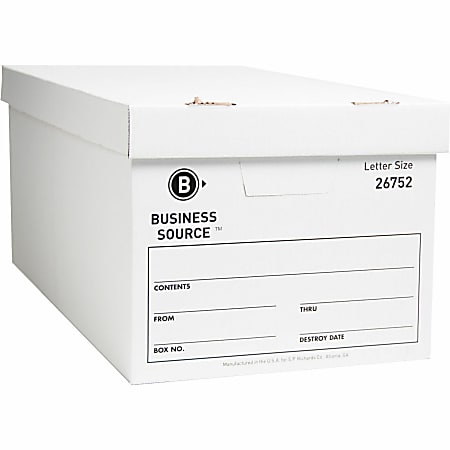 Business Source Light-Duty Storage Boxes With Lift-Off Lids, Letter Size, 12" x 24" x 10", White, Box Of 12