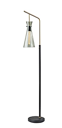 Adesso Walker Floor Lamp, 64”H, Smoked Glass Shade/Antique Brass And Black Base