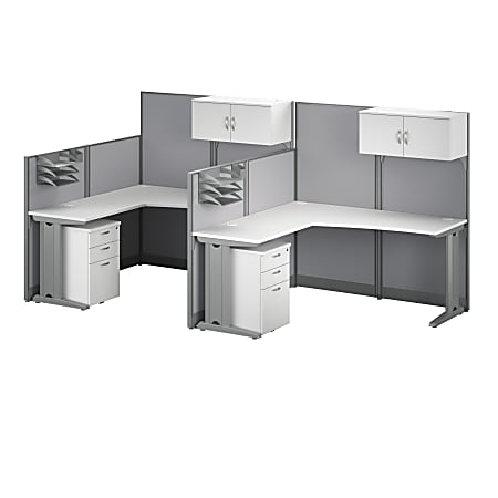 Bush Business Furniture Office in an Hour 2-Person L-Shaped Cubicle Desks With Storage, Drawers And Organizers, Pure White, Standard Delivery