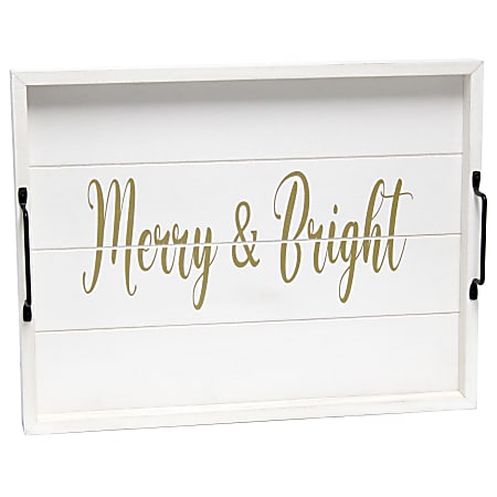 Elegant Designs Decorative Serving Tray, 2-1/4”H x 12”W x 15-1/2”D, White Wash Merry & Bright