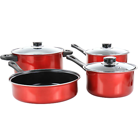 Gibson Everyday Cardinal 7-Piece Steel Non-Stick Cookware Set, Red