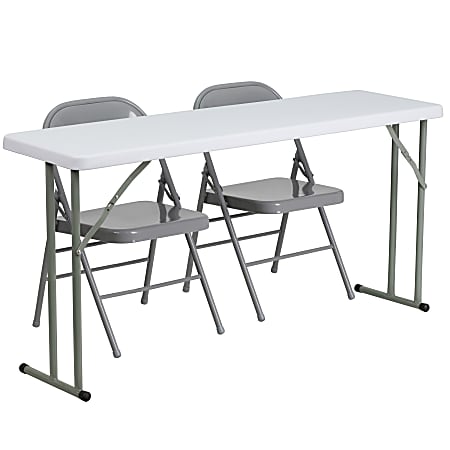 Flash Furniture 5' Plastic Folding Training Table with 2 Metal Folding Chairs, Gray