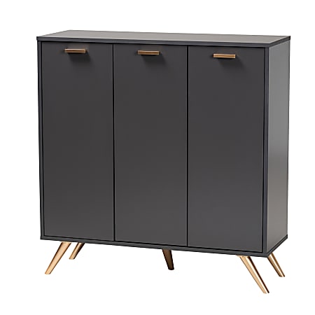 Baxton Studio Kelson 38 W 3 Door Shoe Cabinet Dark GrayGold