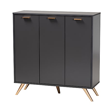 Baxton Studio Kelson 38"W 3-Door Shoe Cabinet, Dark Gray/Gold