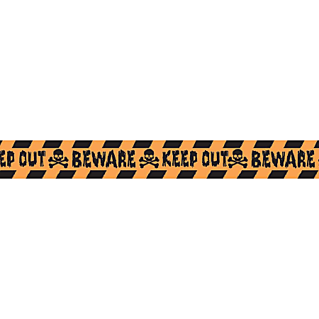 Amscan Keep Out Beware Tape, 4" x 100', Orange/Black, Pack Of 4 Rolls
