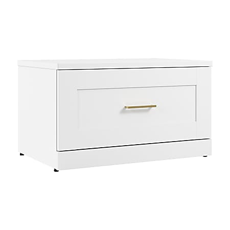 Bush Furniture Hampton Heights 30"W Shoe Bench With Drawer, White, Standard Delivery