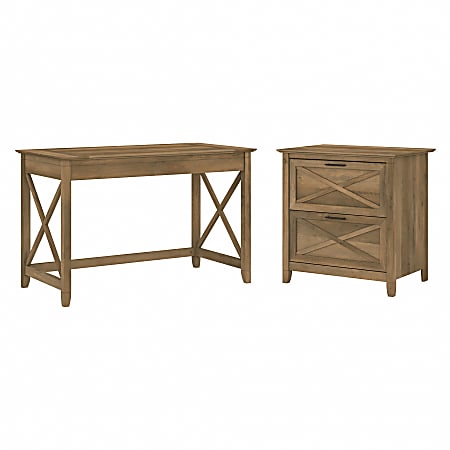 Bush Furniture Key West 48"W Writing Desk With 2-Drawer Lateral File Cabinet, Reclaimed Pine, Standard Delivery