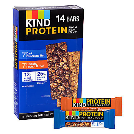 KIND Protein Crunchy Peanut Butter & Dark Chocolate Nut Variety Pack, 1.76 Oz, Pack Of 14 Bars