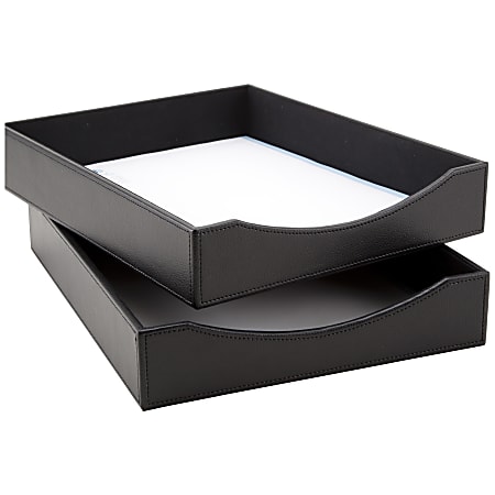 Realspace Black Faux Leather Paper Tray, Black Leather Desk Letter Tray