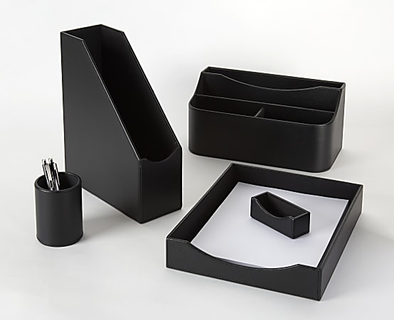 Realspace Black Faux Leather Paper Tray, Leather Paper Tray