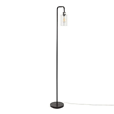 LumiSource Puck Glass Floor Lamp, 64"H, Clear/Matte Black