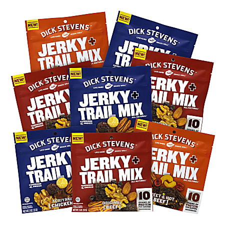 DICK STEVENS Jerky Bites + Trail Mix Variety Pack, 2 oz, 8 Count