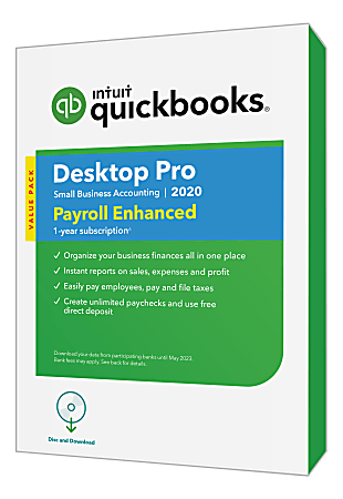 Intuit® QuickBooks® Desktop Pro 2020, With Enhanced Payroll, Disc & Download