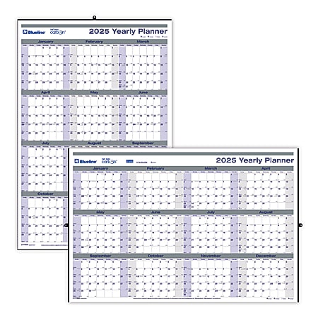 2025 Blueline Net Zero Carbon Laminated Yearly Wall Calendar, 24" x 36", 50% Recycled, January to December, C177868