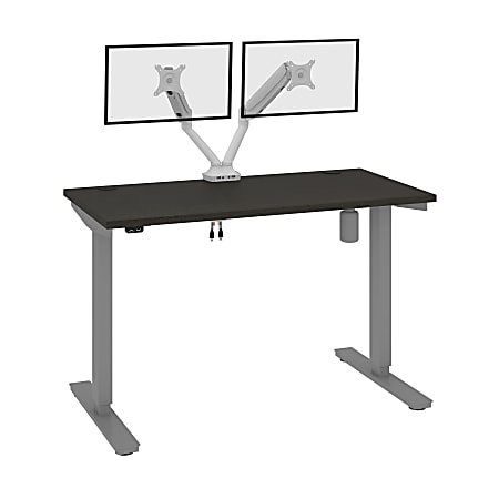 Bestar Upstand Electric 48"W Standing Desk With Dual Monitor Arm, Deep Gray