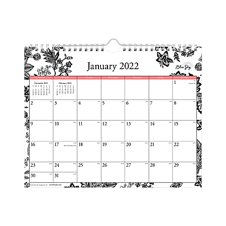 Blue Sky™ Monthly Safety Wirebound Wall Calendar, 11" x 8-3/4", Analeis, January to December 2022, 100028