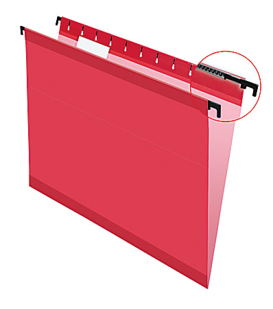 Pendaflex® SureHook™ Reinforced Hanging Folders, 1/5-Cut, Letter Size, Red, Box Of 20