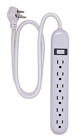 Cordinate 6-Outlet Surge Protector, 3' Cord, Gray/White, 44203