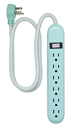 Cordinate 6-Outlet Surge Protector, 3' Cord, Green/White, 44205