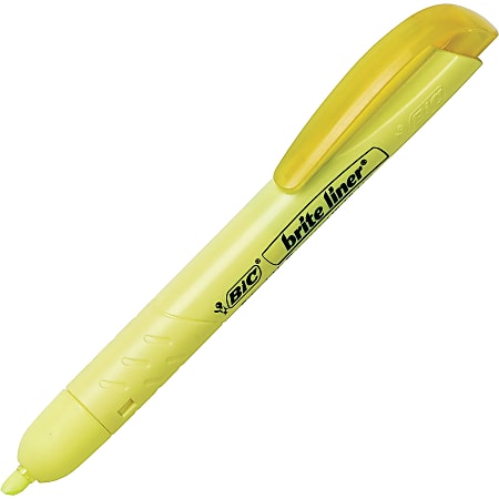BIC Brite Liner Retractable Highlighters - Chisel Marker Point Style - Retractable - Yellow - 1 Dozen