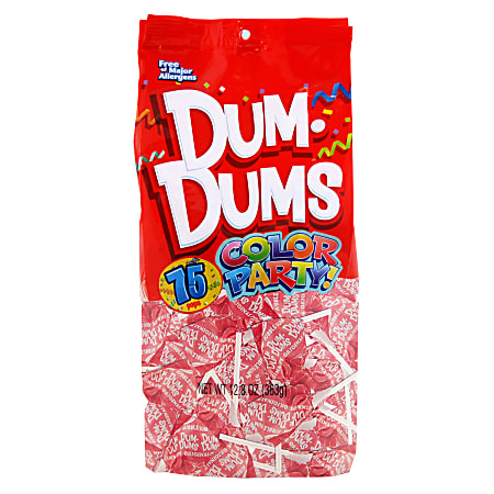 Dum Dums Bubble Gum Lollipops, Party Light Pink Color, 12.8 Oz, Bag Of 75, Pack Of 2 Bags