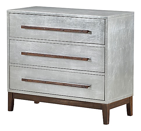 Coast to Coast 3-Drawer Chest With Full-Length Pulls, 32"H x 36"W x 16"D, Metallic