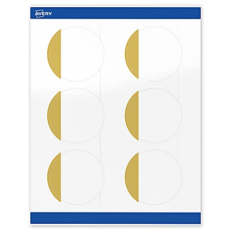 Avery® Print-To-The-Edge Labels With Sure Feed® Technology, S00-DJN-PRWGP10, Round, 3", Glossy White, Preprinted Dipped Gold Edge Design, Pack Of 60