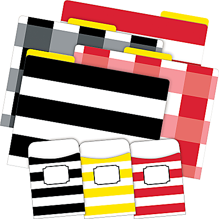 Barker Creek Folder/Pocket Set, 1/3-Cut Tab, Letter Size, Buffalo Plaid & Wide Stripes, Set Of 42 Pieces