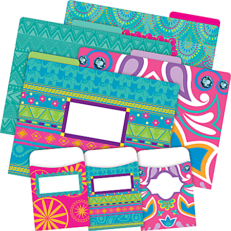 Barker Creek Folder/Pocket Set, 1/3-Cut Tab, Letter Size, Bohemian, Set Of 42 Pieces