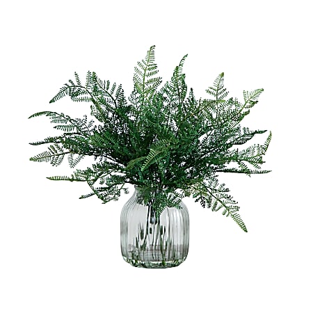 Nearly Natural 17”H Artificial Forest Fern Arrangement With Glass Vase, 17”H x 17”W x 17”D, Clear/Green