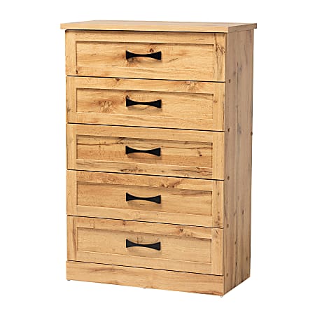 Baxton Studio Colburn 5-Drawer Tallboy Storage Chest, 46-7/16”H x 31-1/2”W x 15-3/4”D, Oak Brown
