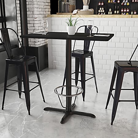 Flash Furniture Rectangular Laminate Table Top With Bar Height Table Base And Foot Ring, 43-3/16”H x 24”W x 42”D, Black