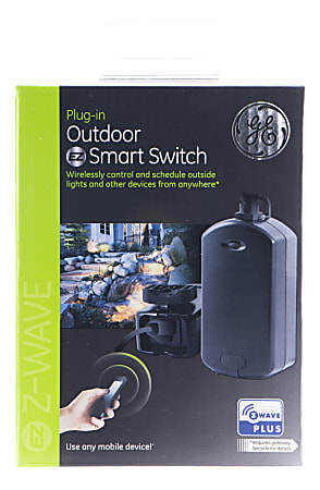 GE Z-Wave Plus Plug-in Outdoor Smart Switch, Black, 14284