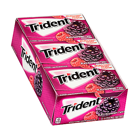 Trident® Sugar-Free Black Raspberry Twist Gum, 14 Pieces Per Pack, Box Of 12 Packs