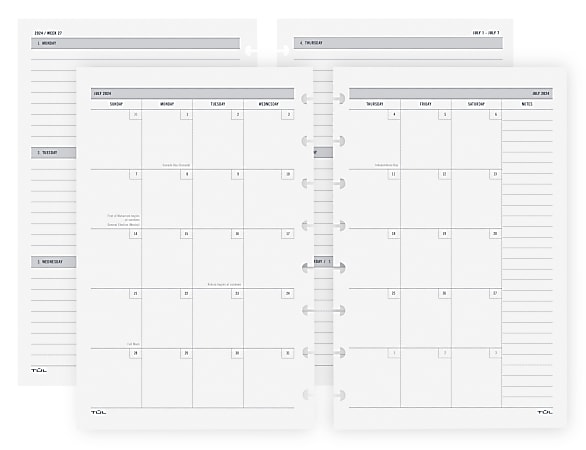 2024-2025 TUL® Discbound Academic Weekly/Monthly Refill Planner Pages, Junior Size, July To June