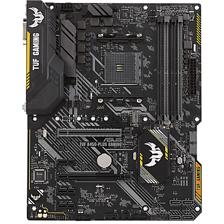 TUF B450-PLUS GAMING Desktop Motherboard - AMD Chipset - Socket AM4 - ATX - 64 GB DDR4 SDRAM Maximum RAM - UDIMM, DIMM - 4 x Memory Slots - Gigabit Ethernet - HDMI - 6 x SATA Interfaces
