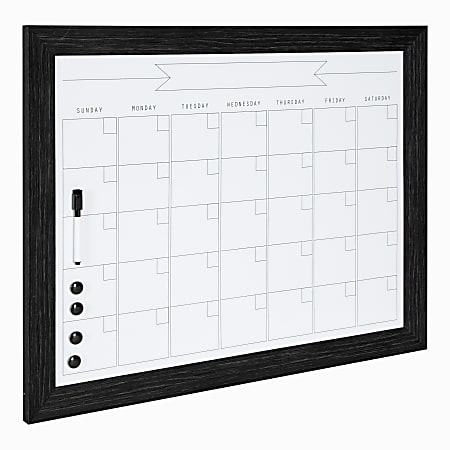 DesignOvations Beatrice Magnetic Framed Dry-Erase Monthly Calendar, Melamine, 23" x 29", White, Black Plastic Frame