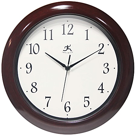 Infinity Instruments Mahogany-Look Round Wall Clock, 13”, Brown