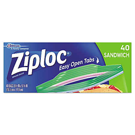Ziploc® Resealable Sandwich Bags, 1.2 mil, 6.5" x 5.88", Clear, 40/Box