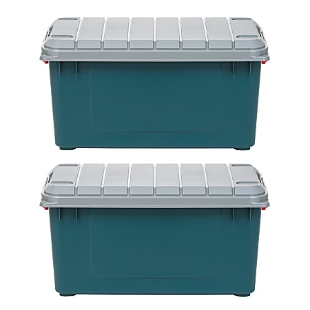 Iris Remington Heavy Duty Store-It-All Tote, 82 Qt, Green/Gray, Pack Of 2 Totes