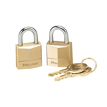 Master Lock Three-Pin Brass Tumbler Locks - 0.16" Shackle Diameter - Brass - 2 / Pack