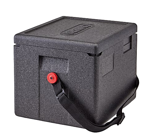 Cambro Cam GoBox Half-Size Top Loading Food Transporter, With Web Strap, 12-7/16"H x 13"W x 15-7/16"D, Black