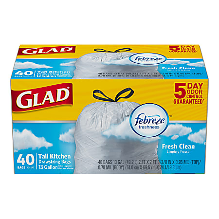Glad® OdorShield® Tall Kitchen Trash Bags, 13 Gallons, Yellow, Box Of 40