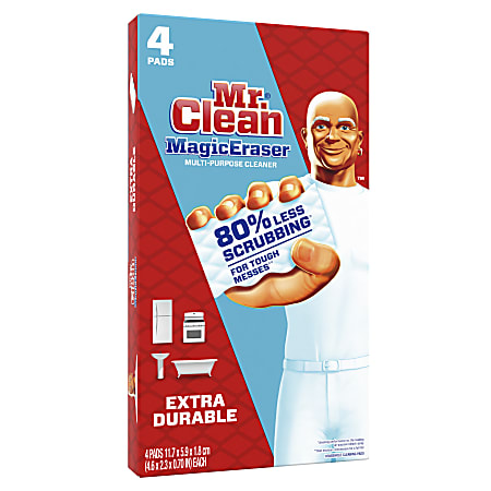 Mr. Clean® Magic Eraser Extra-Durable Cleaning Pads With Durafoam, White, 4 Pads Per Pack, Carton Of 8 Packs