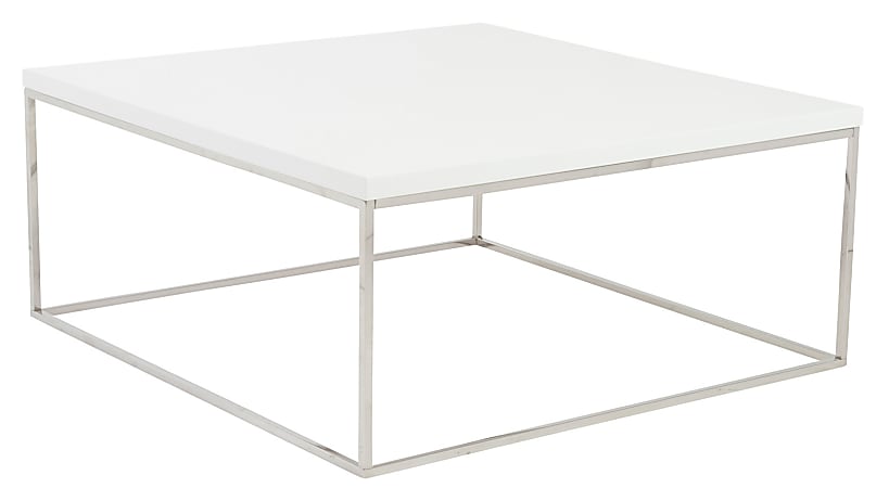 Eurostyle Teresa Square Coffee Table, 15-1/2”H x 35-1/2”W x 35-1/2”D, Polished Steel/White