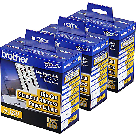 Brother Standard Address Paper Labels - 3 9/64" Width x 1 9/64" Length - Direct Thermal - White - Paper - 400 / Roll - 1200 / Box - Die-cut